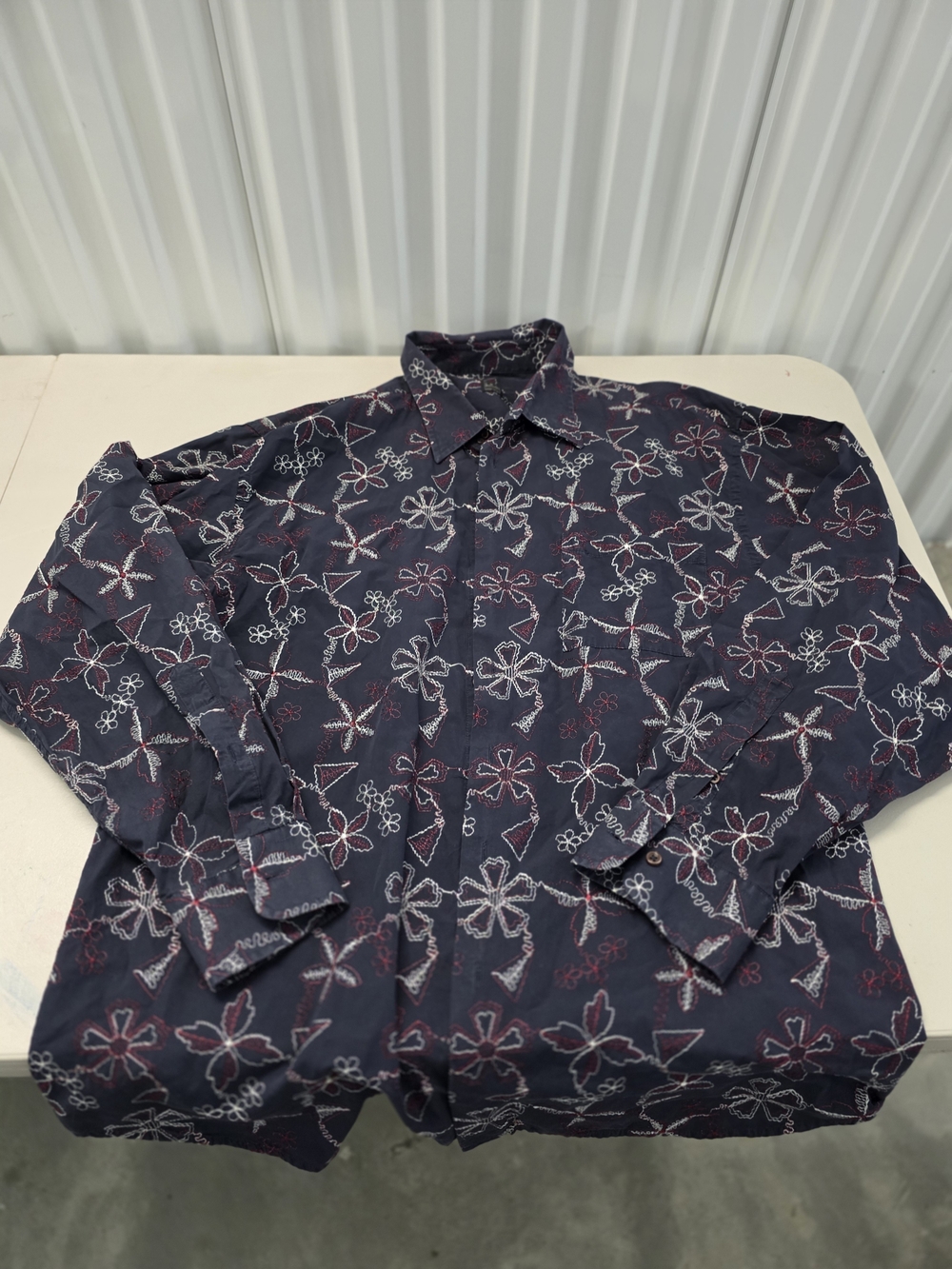 Ike Behar Embroidered Floral Long Sleeve Button Shirt Men's Size XL